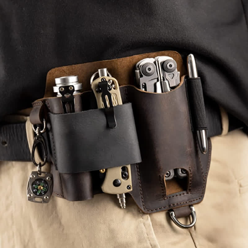 Funda de almacenamiento para herramientas EDC, cuchillo plegable, linterna, bolsa de cuero para cinturón - image 2