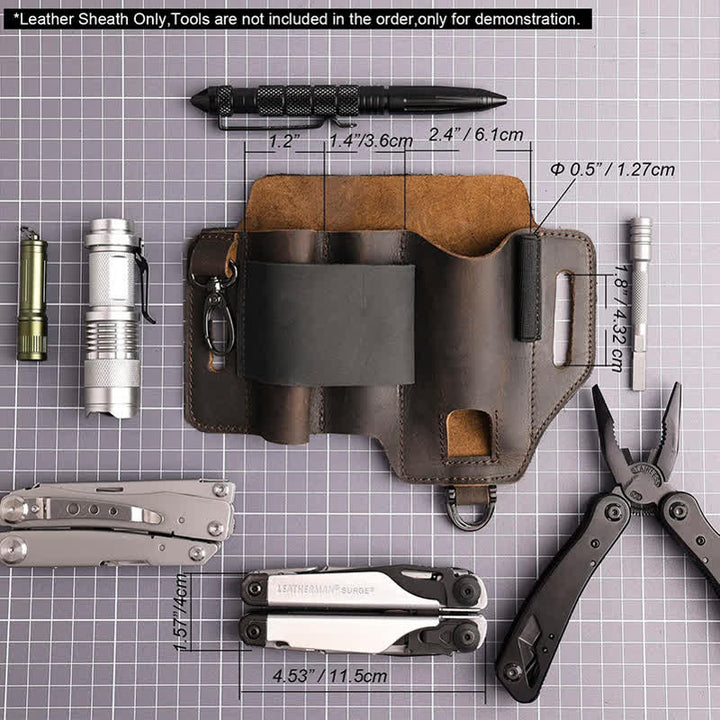 Funda de almacenamiento para herramientas EDC, cuchillo plegable, linterna, bolsa de cuero para cinturón - image 4