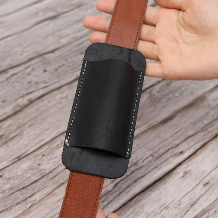 Bolsa de cinturón de cuero con funda para cuchillo plegable horizontal con apertura inferior - image 8