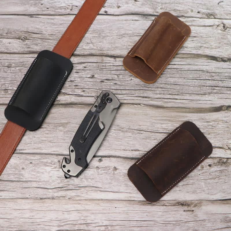 Bolsa de cinturón de cuero con funda para cuchillo plegable horizontal con apertura inferior - image 2