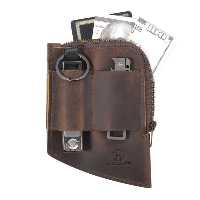 Cartera de bolsillo EDC de forma curva, bolso de cuero con cinturón - Marrón oscuro - image 1