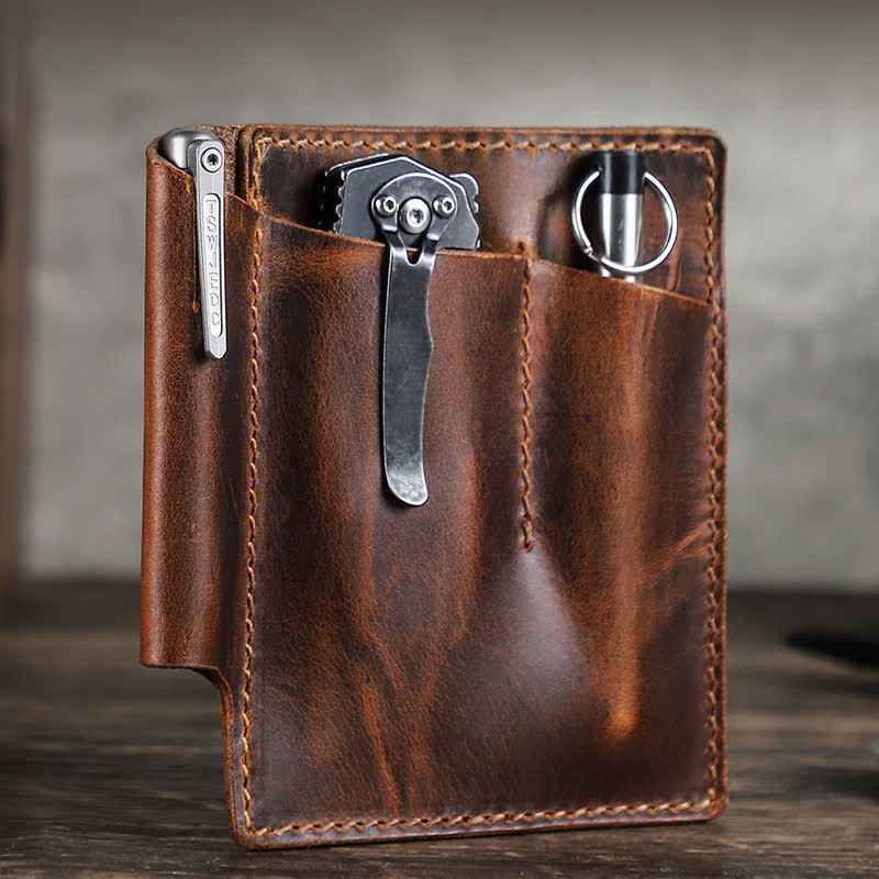 Bolsa de cinturón organizadora de bolsillo EDC de cuero retro - Café - image 1