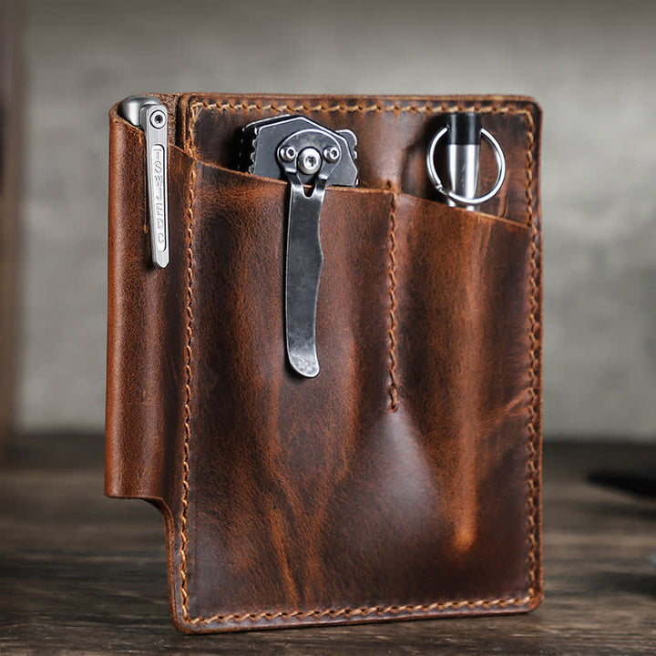 Bolsa de cinturón organizadora de bolsillo EDC de cuero retro - Café - image 1