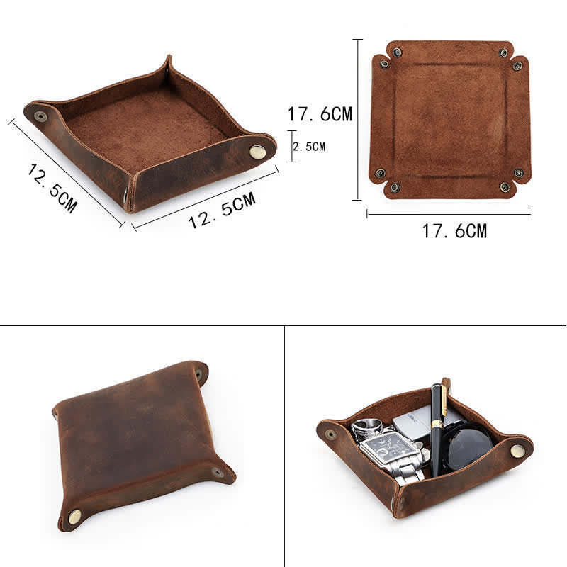 Bandeja plegable de valet rústica de cuero genuino con nombre personalizado - image 8