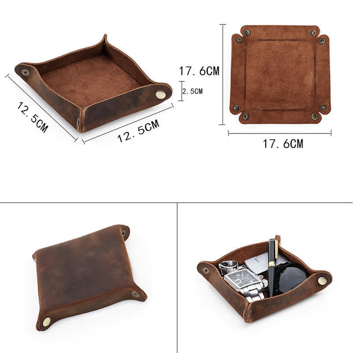 Bandeja plegable de valet rústica de cuero genuino con nombre personalizado - image 8