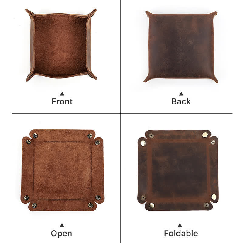 Bandeja plegable de valet rústica de cuero genuino con nombre personalizado - image 7