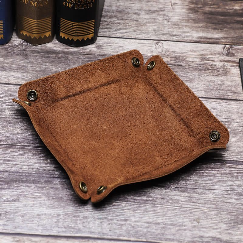 Bandeja plegable de valet rústica de cuero genuino con nombre personalizado - image 13