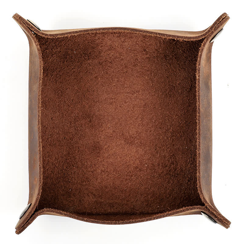 Bandeja plegable de valet rústica de cuero genuino con nombre personalizado - image 2