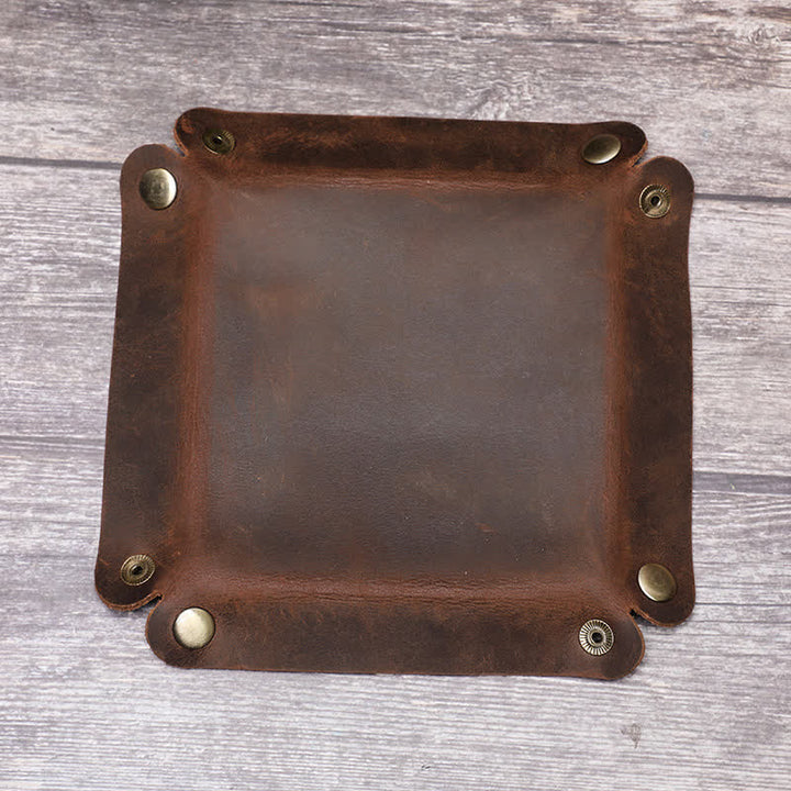 Bandeja plegable de valet rústica de cuero genuino con nombre personalizado - image 14
