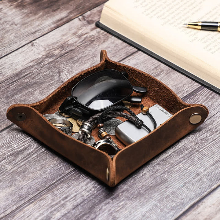 Bandeja plegable de valet rústica de cuero genuino con nombre personalizado - image 15