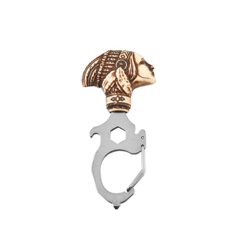 Práctico llavero con cabeza de toro indio y martillo rompedor - Cabeza de indio - Plata - image 9