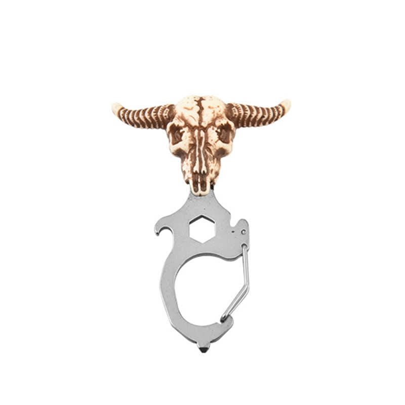 Práctico llavero con cabeza de toro indio y martillo rompedor - Cabeza de toro - Plata - image 2