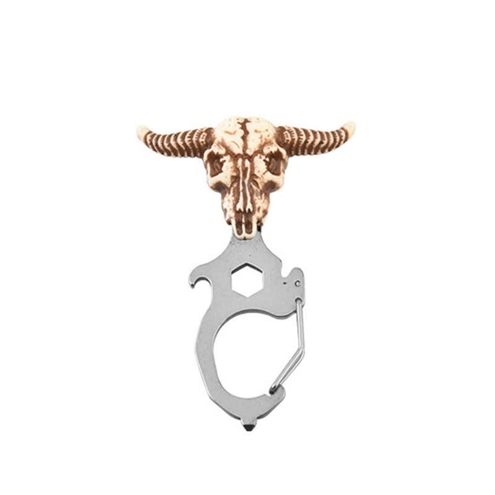 Práctico llavero con cabeza de toro indio y martillo rompedor - Cabeza de toro - Plata - image 3