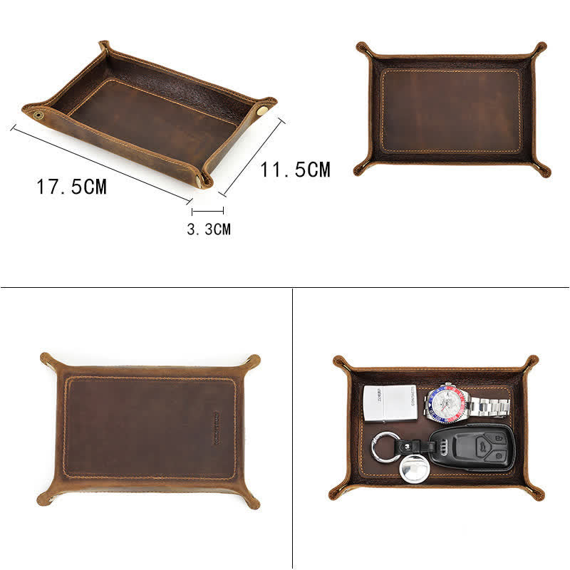 Bandeja de valet plegable con nombre personalizado y pequeño rectángulo de cuero - image 4