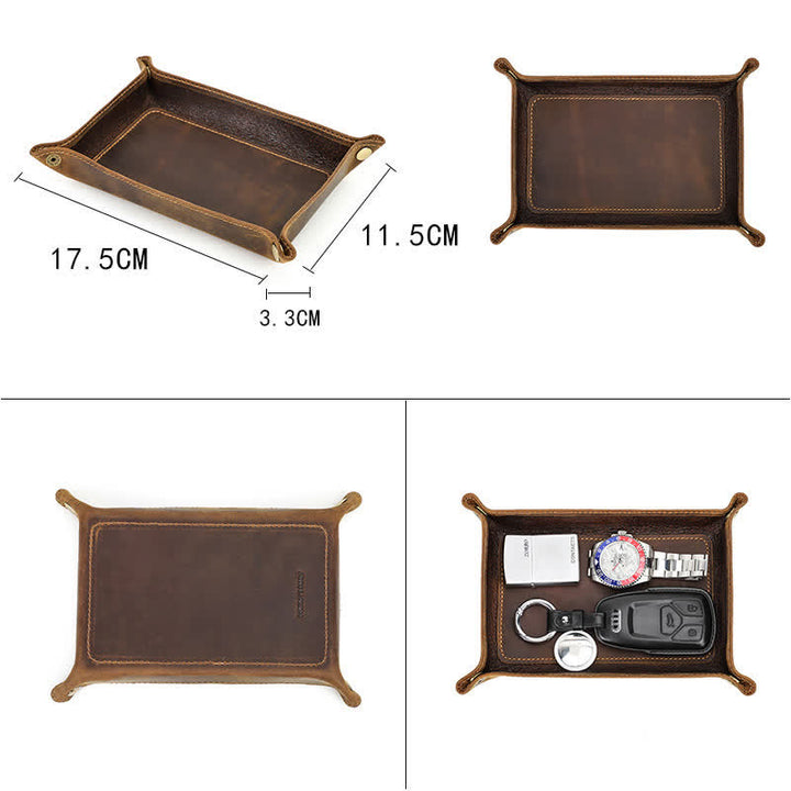 Bandeja de valet plegable con nombre personalizado y pequeño rectángulo de cuero - image 4