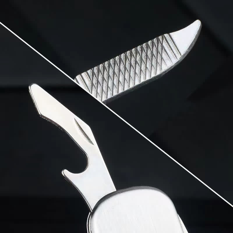 Llavero con navaja plegable compacta plateada y abrebotellas - image 4