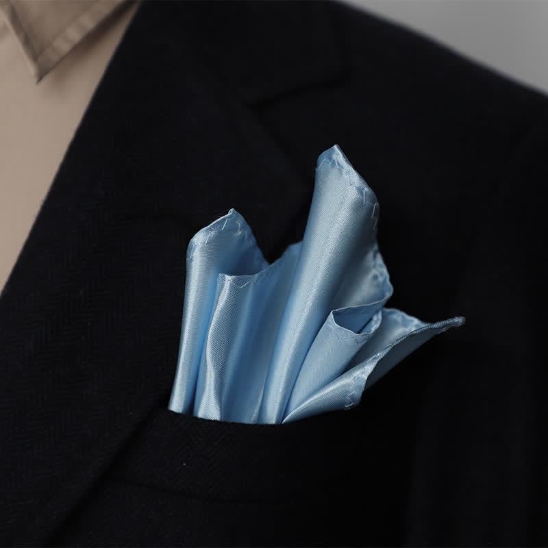 Pañuelo de bolsillo sencillo de color liso para boda de hombre - Azul claro - image 28