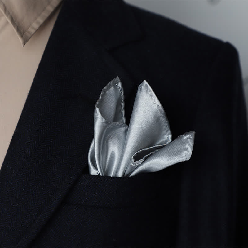 Pañuelo de bolsillo sencillo de color liso para boda de hombre - Gris plateado - image 29