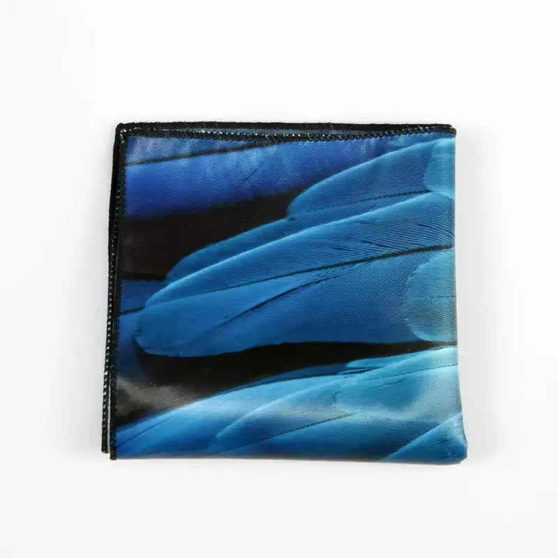Pañuelo de bolsillo de lujo con estampado de plumas azul verdoso para hombre - image 3
