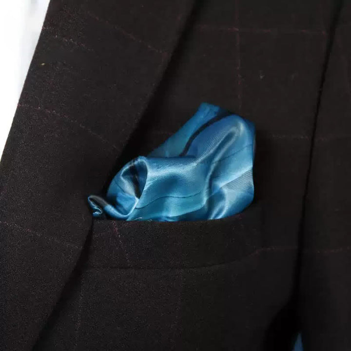 Pañuelo de bolsillo de lujo con estampado de plumas azul verdoso para hombre - Azul-Verde - image 1