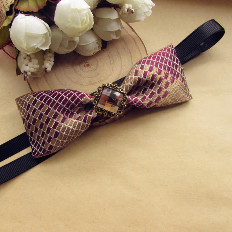 Conjunto de 2 pajaritas con estampado de cuadros burdeos y champán - image 3