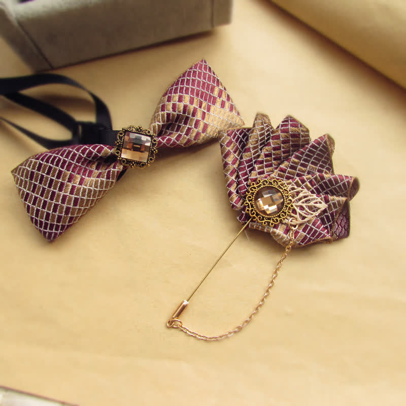 Conjunto de 2 pajaritas con estampado de cuadros burdeos y champán - image 2