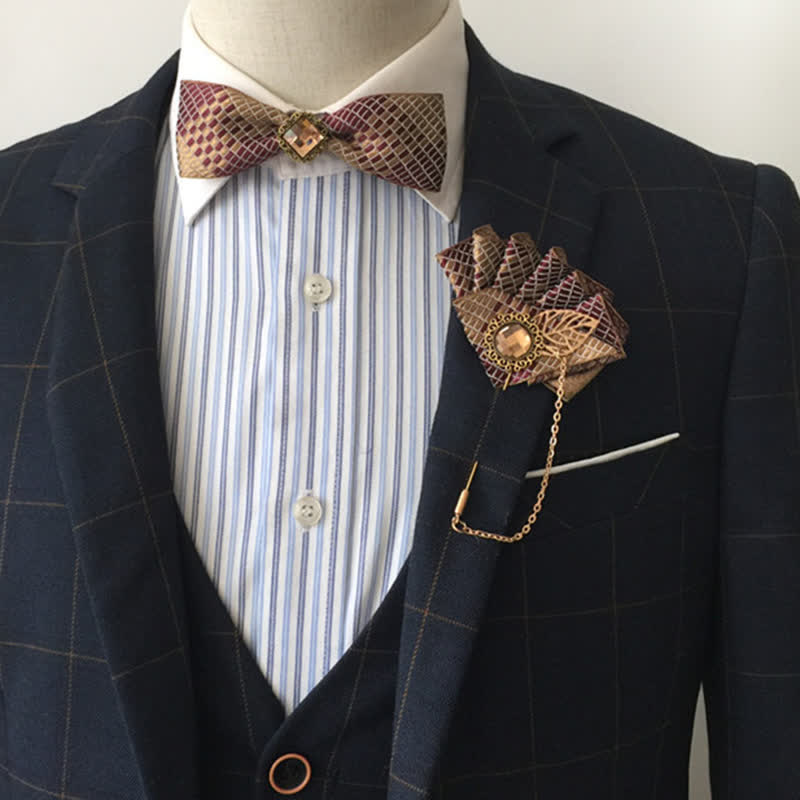 Conjunto de 2 pajaritas con estampado de cuadros burdeos y champán - 2 piezas - image 1