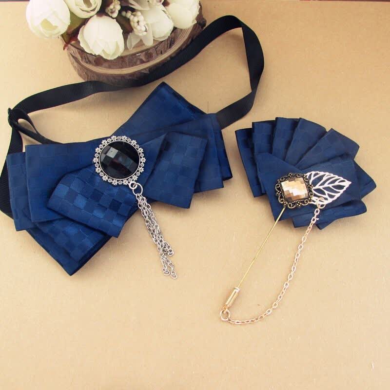 Juego de 2 pajaritas con alfileres y estampado de cuadros - Marina de guerra - image 5