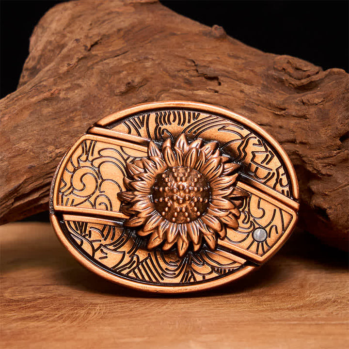 Cinturón de cuero con navaja plegable oculta con diseño de girasol en bronce rojo para hombre - Girasol - Sin cinturón - Cinturón no incluido - image 1