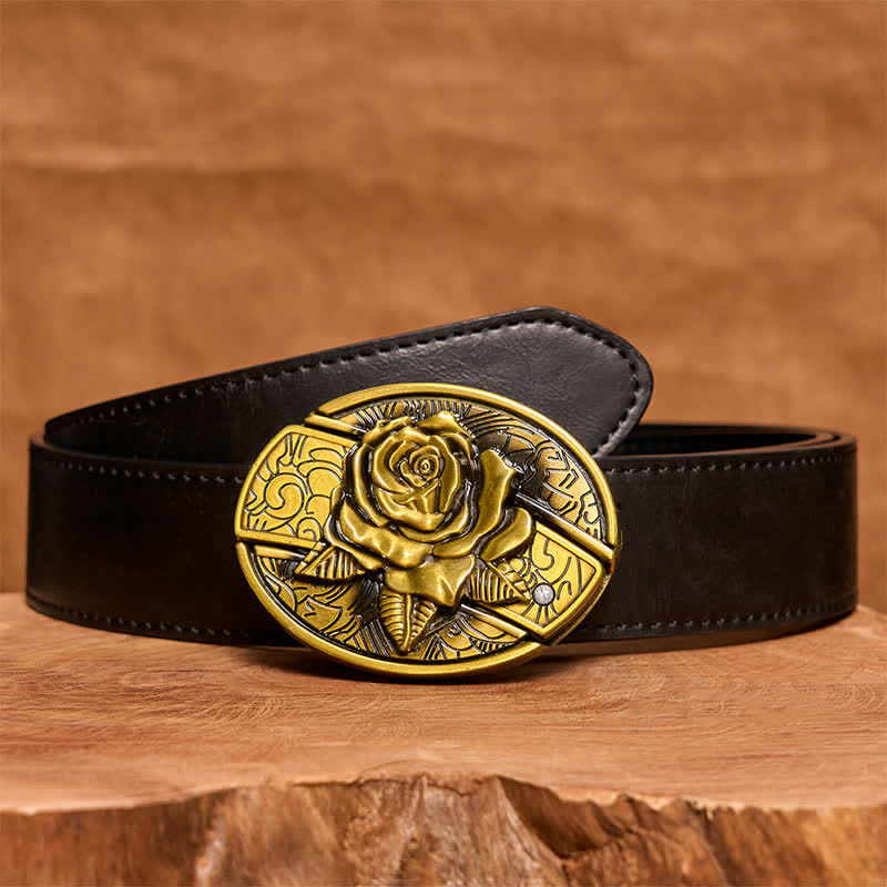 Cinturón de cuero con navaja plegable oculta de bronce rosa para hombre - Rosa - Cinturón de PU negro - 42 - image 5