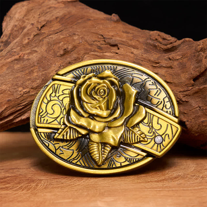 Cinturón de cuero con navaja plegable oculta de bronce rosa para hombre - Rosa - Sin cinturón - Cinturón no incluido - image 1