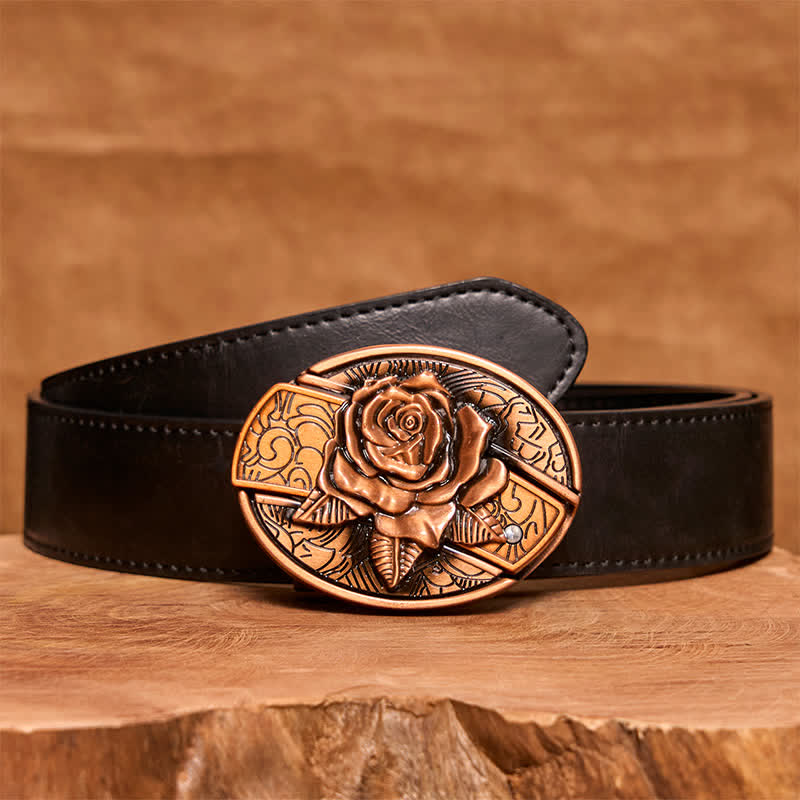 Cinturón de cuero con navaja plegable oculta en bronce rojo para hombre - Rosa - Cinturón de PU negro - 42 - image 5