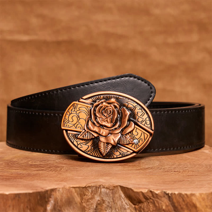 Cinturón de cuero con navaja plegable oculta en bronce rojo para hombre - Rosa - Cinturón de PU negro - 42 - image 5