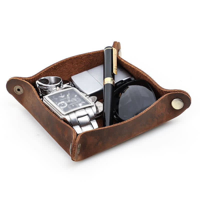 Bandeja plegable de valet rústica de cuero genuino con nombre personalizado - image 12