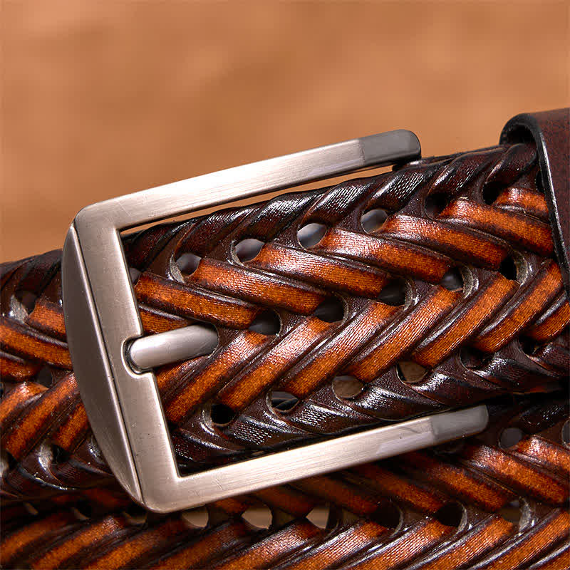 Cinturón de cuero trenzado tejido a mano para hombre - image 23