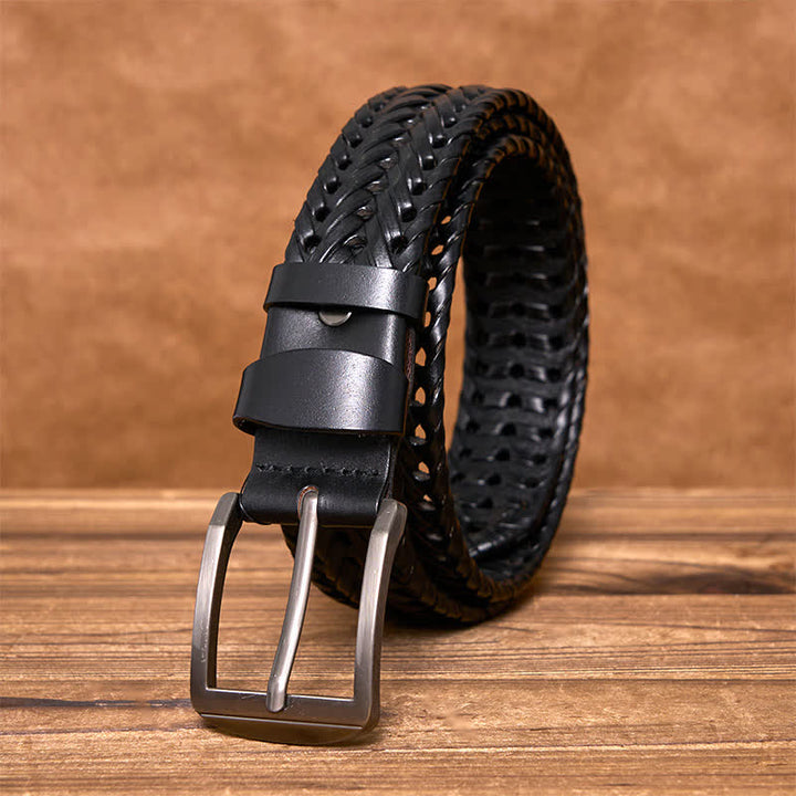 Cinturón de cuero trenzado tejido a mano para hombre - Negro - 44 - image 6