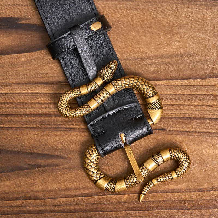 Cinturón de cuero estilo streetwear con hebilla de serpiente de bronce estilo punk para hombre - image 5