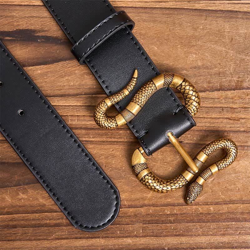Cinturón de cuero estilo streetwear con hebilla de serpiente de bronce estilo punk para hombre - image 4