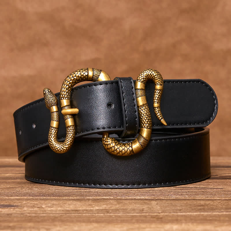 Cinturón de cuero estilo streetwear con hebilla de serpiente de bronce estilo punk para hombre - image 2