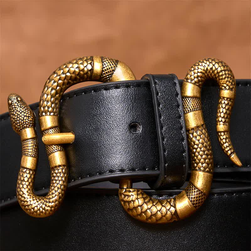 Cinturón de cuero estilo streetwear con hebilla de serpiente de bronce estilo punk para hombre - image 3