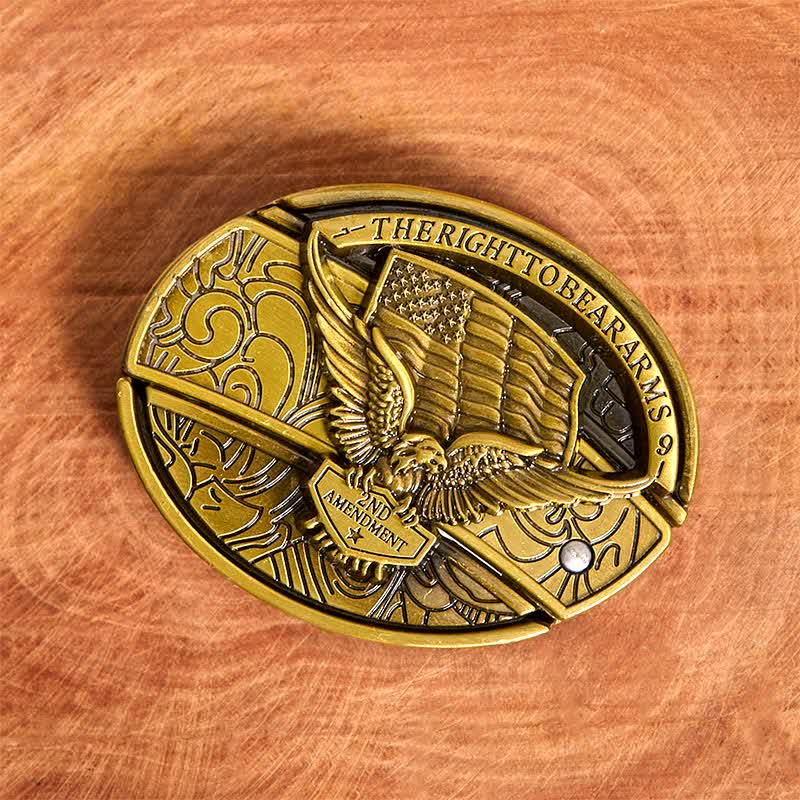 Cinturón de cuero con cuchillo plegable oculto con bandera de EE. UU. y águila de bronce para hombre - image 3