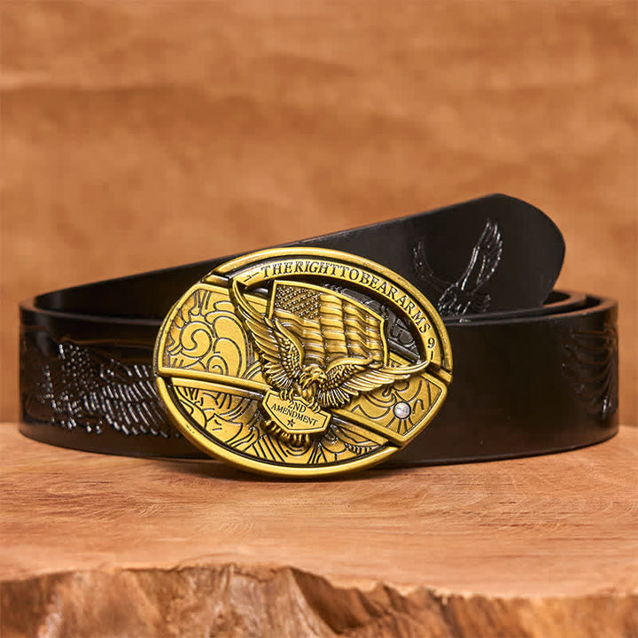 Cinturón de cuero con cuchillo plegable oculto con bandera de EE. UU. y águila de bronce para hombre - Águila - Cinturón de águila negra en relieve - 42 - image 7