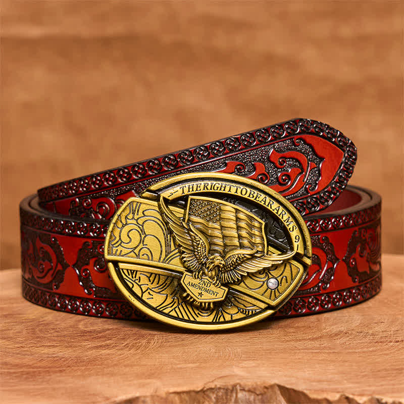 Cinturón de cuero con cuchillo plegable oculto con bandera de EE. UU. y águila de bronce para hombre - Águila - Cinturón tallado marrón - 42 - image 8