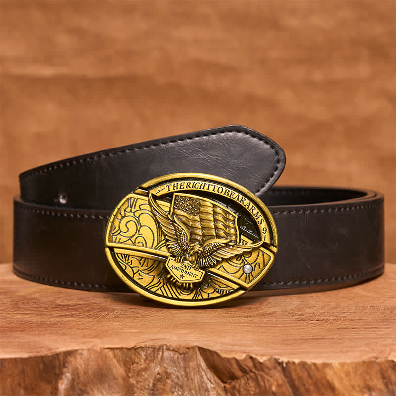 Cinturón de cuero con cuchillo plegable oculto con bandera de EE. UU. y águila de bronce para hombre - Águila - Cinturón de PU negro - 42 - image 5