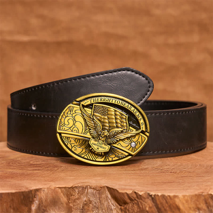 Cinturón de cuero con cuchillo plegable oculto con bandera de EE. UU. y águila de bronce para hombre - Águila - Cinturón de PU negro - 42 - image 5