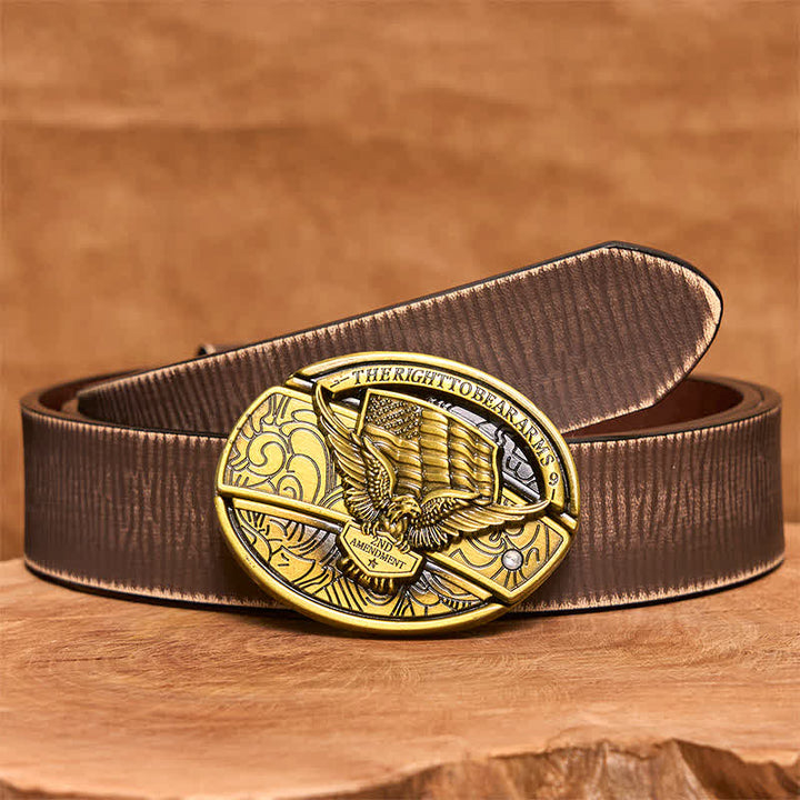Cinturón de cuero con cuchillo plegable oculto con bandera de EE. UU. y águila de bronce para hombre - Águila - Cinturón marrón desgastado - 42 - image 9