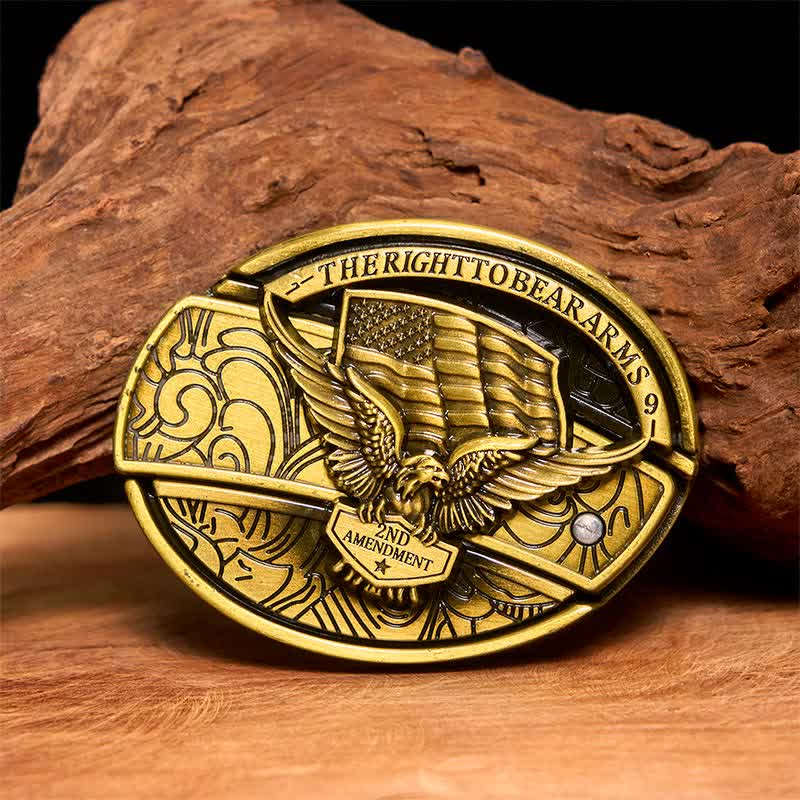 Cinturón de cuero con cuchillo plegable oculto con bandera de EE. UU. y águila de bronce para hombre - Águila - Sin cinturón - Cinturón no incluido - image 1
