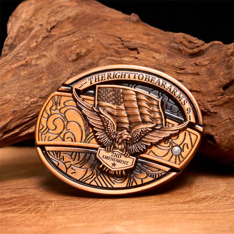 Cinturón de cuero con cuchillo plegable oculto con bandera de EE. UU. y águila de bronce rojo para hombre - Águila - Sin cinturón - Cinturón no incluido - image 1