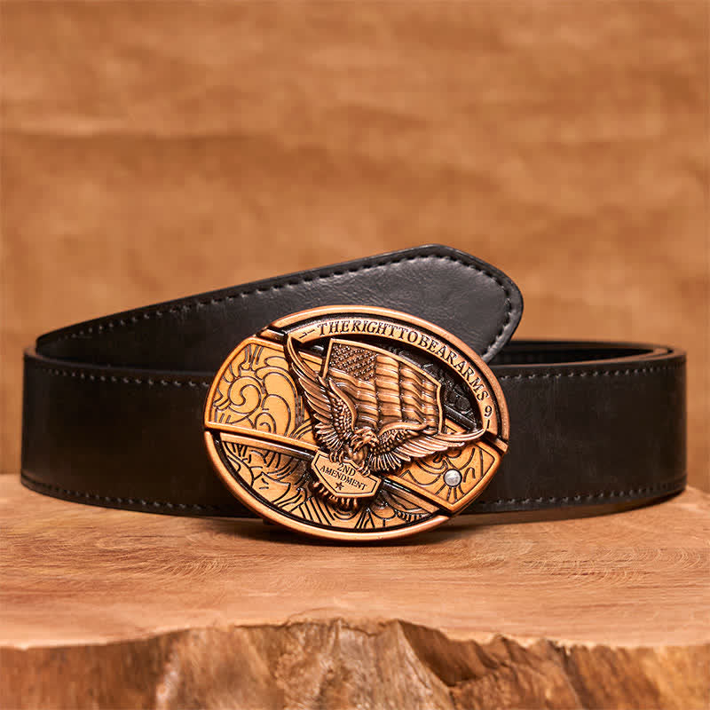 Cinturón de cuero con cuchillo plegable oculto con bandera de EE. UU. y águila de bronce rojo para hombre - Águila - Cinturón de PU negro - 42 - image 5