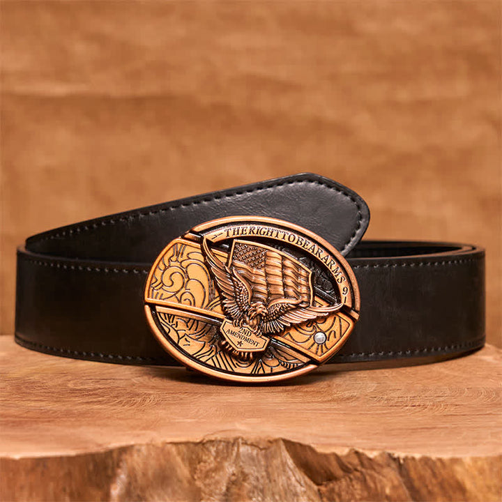 Cinturón de cuero con cuchillo plegable oculto con bandera de EE. UU. y águila de bronce rojo para hombre - Águila - Cinturón de PU negro - 42 - image 5